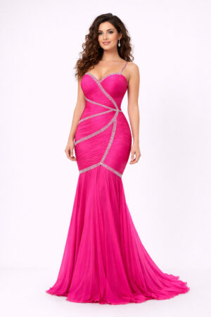 Hot Pink Embellished Mermaid Gown